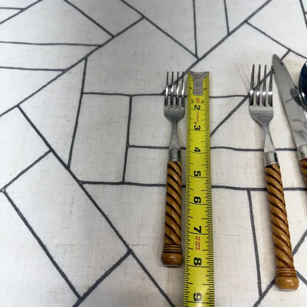 Flatware Set 20pc Brown Faux Wood Rope Twist Handle Stainless Service 4 no Brand